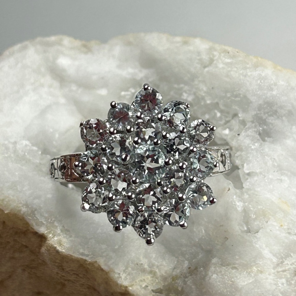 Sky blue n white topaz cluster ring set in sterling silver